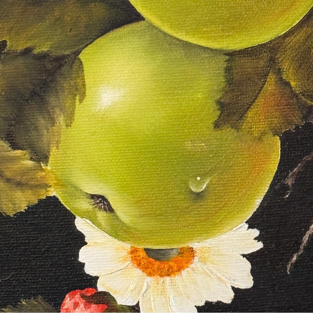 Vintage Ornate Oval Framed Original Oil Painting Apple Strawberry Fruit Floral - Picture 5 of 17